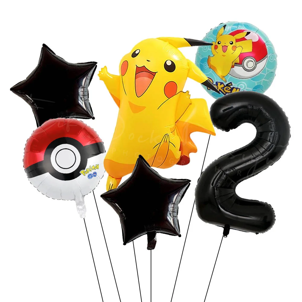 6 stücke Cartoon Pikachu Thema Folienballons Set Rosa Schwarz Digitale Folienballon Kinder Geburtstag Baby Shower Party Dekoration Geschenke – Detail 8