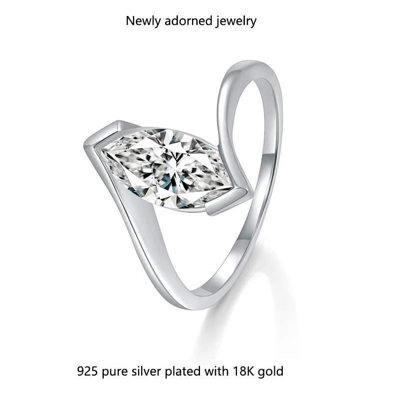 

Amazon cross-border bestseller S925 sterling silver marquise D-color 1.0CT moissanite ins style fashionable high-end women's rin