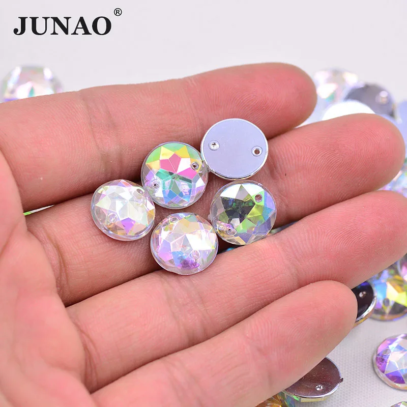 JUNAO 6 8 10 12 18 20 30 52mm Sewing Clear Round Acrylic Rhinestones Appliques Flatback Crystal Stones For DIY Jewelry Making