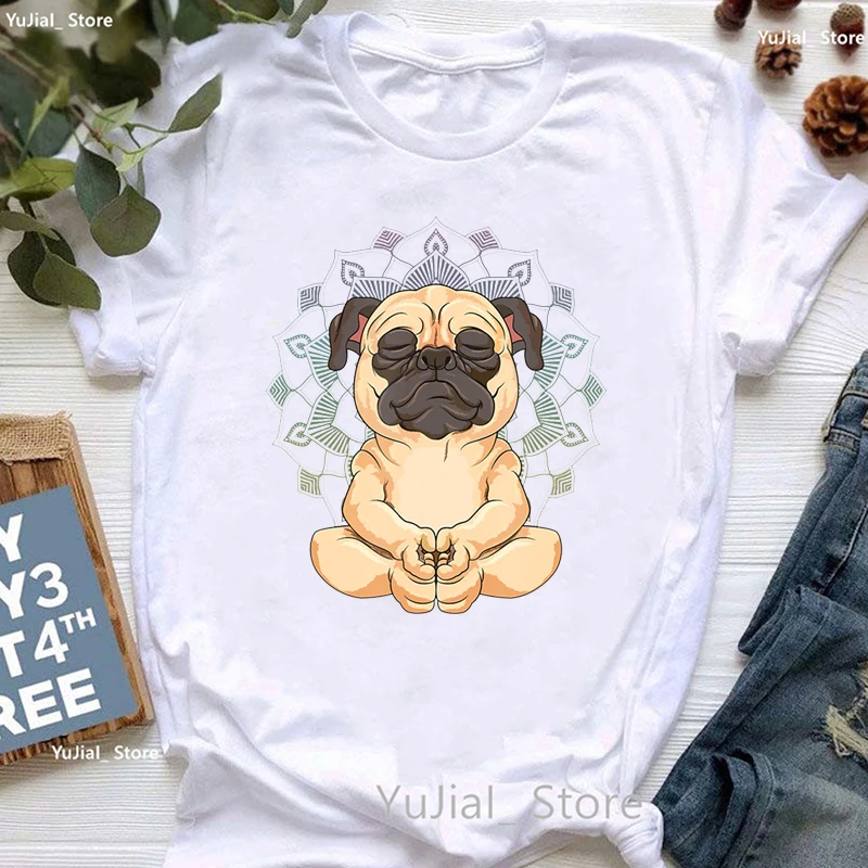 Pug Meditation Animal Print Tshirt Women Shih Tzu Puppy/Curious Boston T Shirt Girls Harajuku Kawaii Clothes Summer Tops Tee