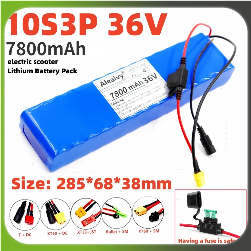 7800mAh 36V 10S3P 18650 Rechargeable Lithium Battery Pack 250W~1000W Power Modified Bicycle Scooter Electric Vehicle with BMS