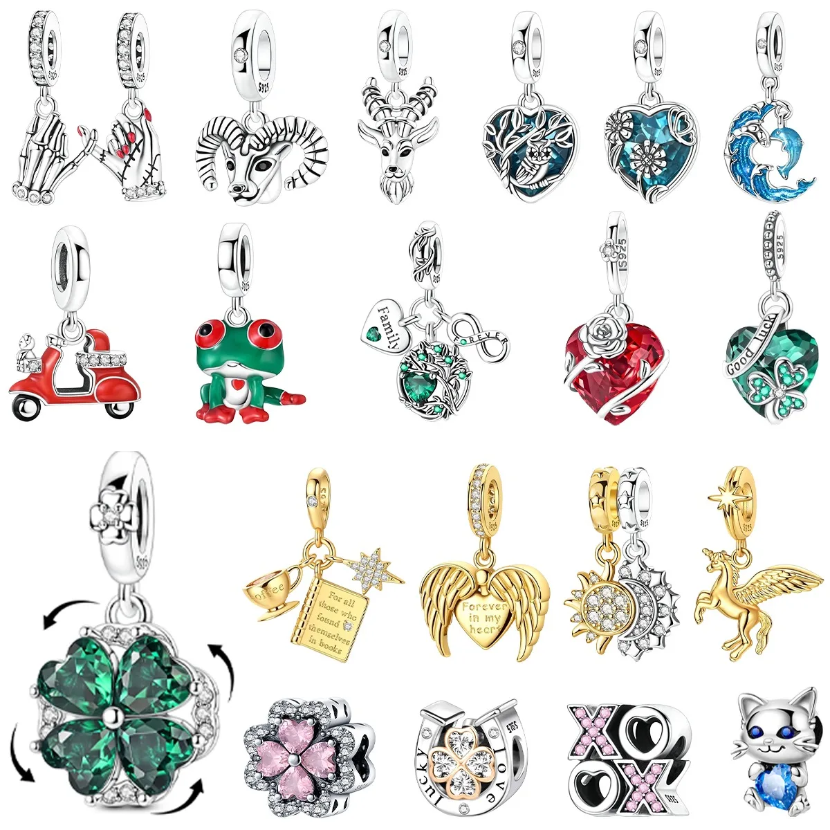 

Новые подвески из стерлингового серебра 925 пробы, бусины на удачу, четырехлистный клевер, в форме сердца, подходят для оригинальных браслетов, ожерелье, женские ювелирные изделия своими руками, подарок