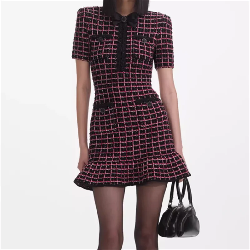 

Womens dresses New elastic knitted short sleeved mini dress for summer 2025 Lotus leaf edge slim fit short dresses party dresses