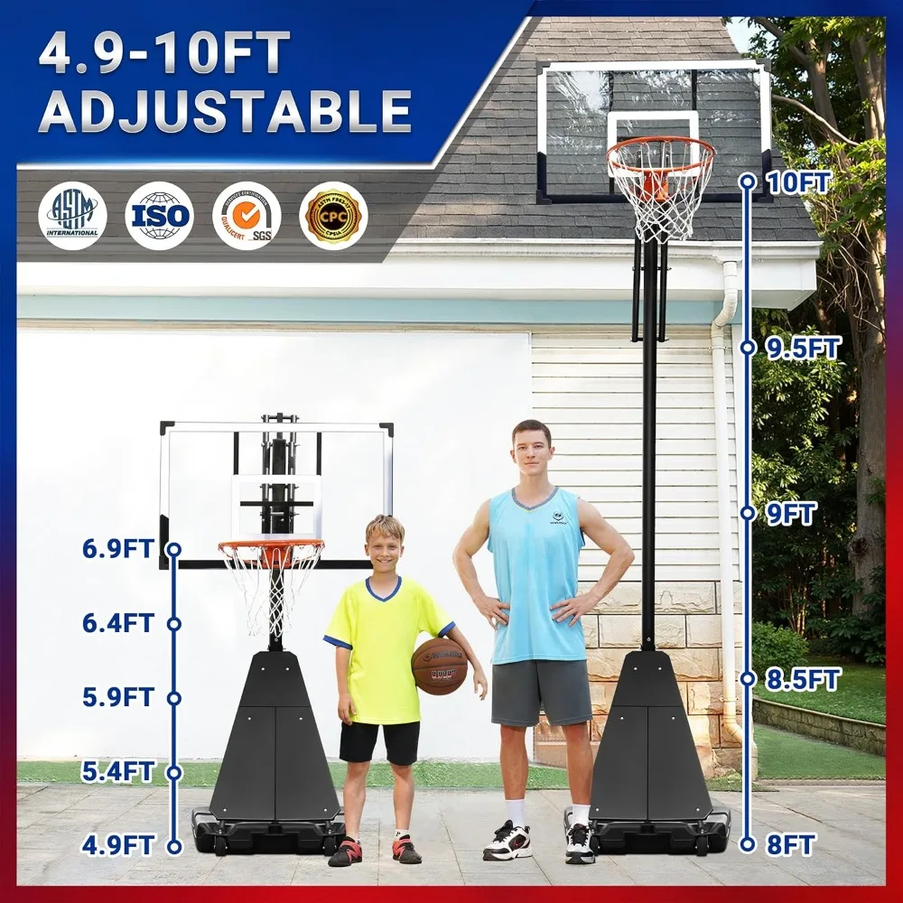 Portable Outdoor Basketball Hoop with Shatterproof Backboard and Large Base, Suitable for Youth and Adults, Durable Basketball G