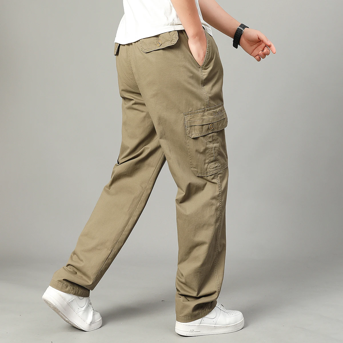 القطن جيب كبير السراويل البضائع الرجال العمل العسكري السراويل مع جيوب متعددة كبيرة وطويلة ملابس خارجية حجم كبير السراويل فضفاضة تناسب