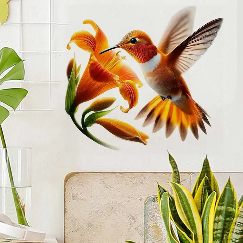 Red Hummingbird Wall Stickers Vibrant Bird Art Design for Living Room Sofa Window Background Decoration AA288
