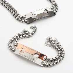 Heart Hollow Out Zircon Stainless Steel Couple Paired Bracelets For Women Men Rose Gold Color Black Gift Jewelry For Girl Boy