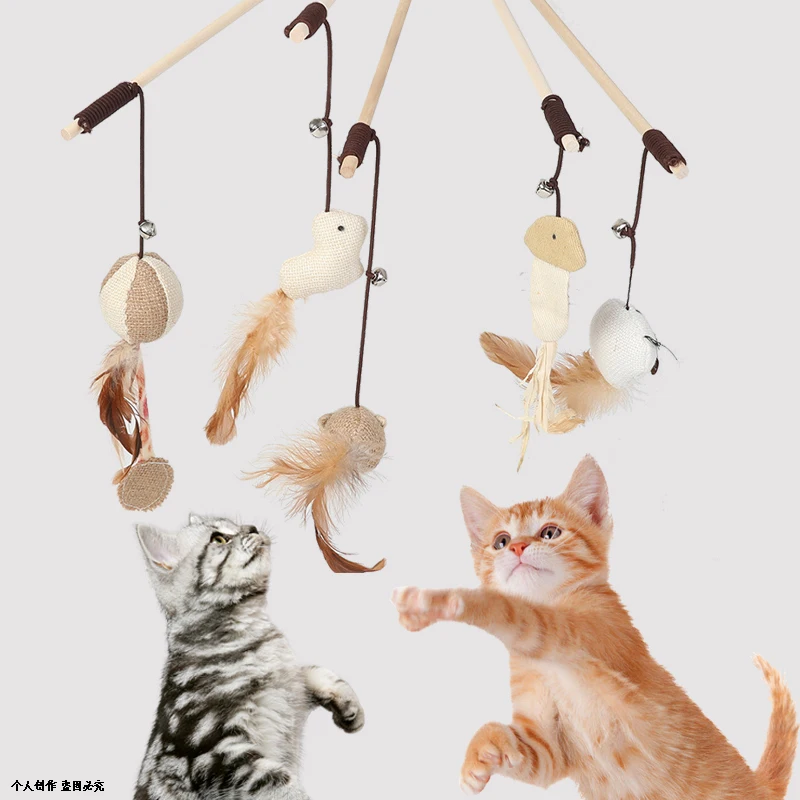 

1pcs Funny Kitten Cat Teaser Interactive Toy Rod with Bell and Feather Toys For Pet Cats Stick Wire Chaser Wand Toy