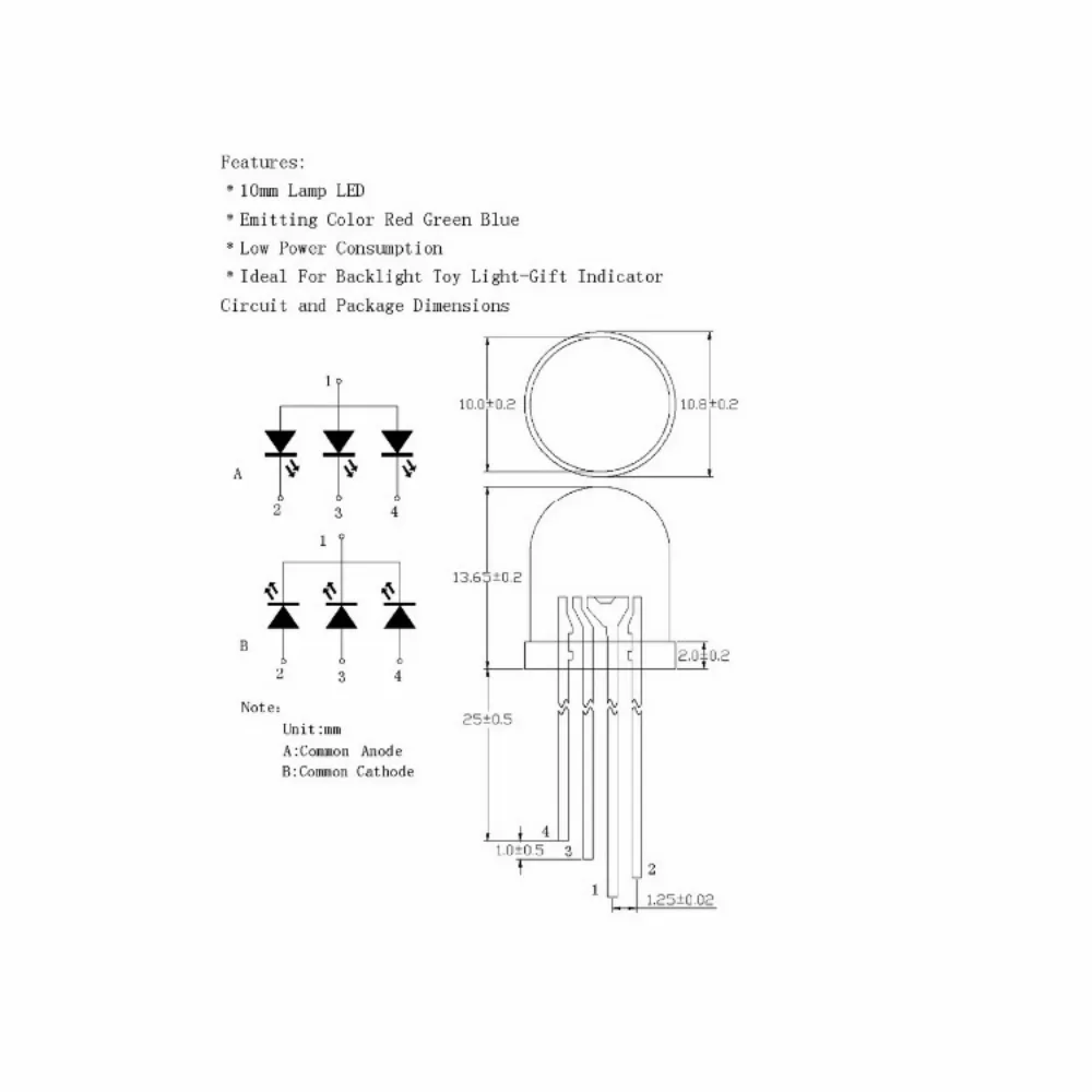 10 pz 10mm RGB LED diodo Kit catodo comune 4pin lampadina luminosa lampade componenti elettronici indicatore diodi emettitori di luce