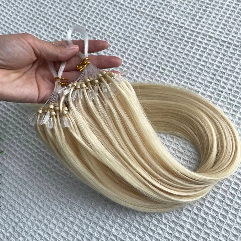 Blonde Brown Micro Loop Ring Human Hair Extensions 12"-20" Natural Straight Micro Link Hair Black Brown Salon Hair For Women