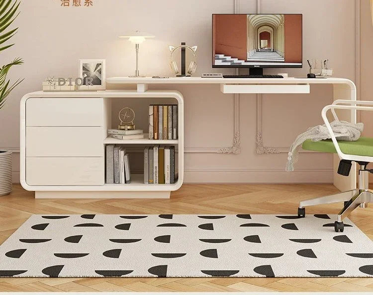 

French desktop desk, home office desk, bookshelf, integrated desk, study room, light luxury, modern corner desk