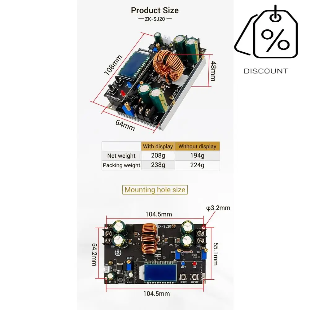 ABKN-ZK-SJ20 Modulo step up down automatico Modulo di alimentazione convertitore buck boost MPPT con display LCD