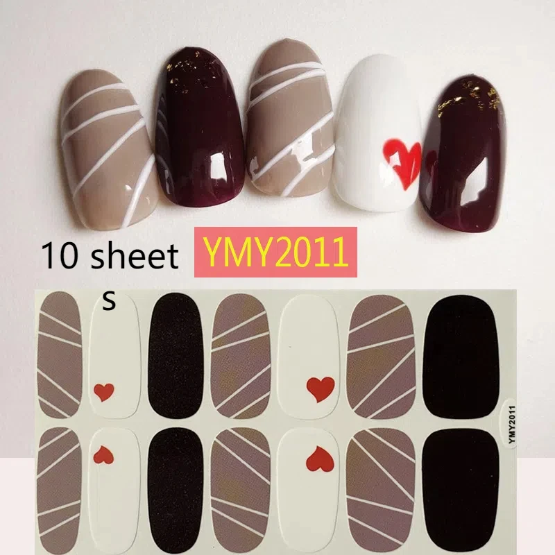 10 folhas/pacote outono adesivos de unhas cobertura completa remendo de unhas dia dos namorados adesivos de unhas tiras de esmalte diy arte do prego fazendo