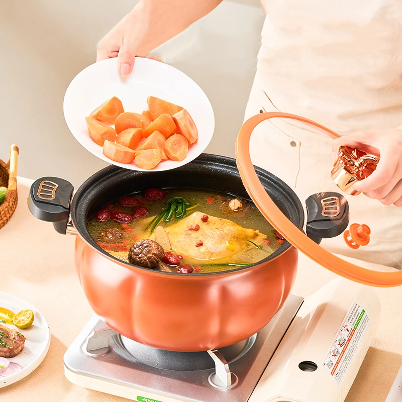 Multi-Function Dual-Handle Pumpkin Stew Pot Nonstick Slight Pressure Cooker for Gas Induction Braise Steam Boil Soup Cooking Pot