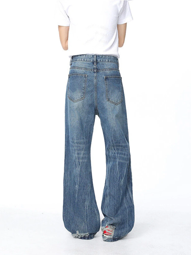 

American Sle Men's Jeans Knife Hole Straight Leg Wide Leg Pants Summer Loose Fit Cotton Polyester Blend Youth Faion