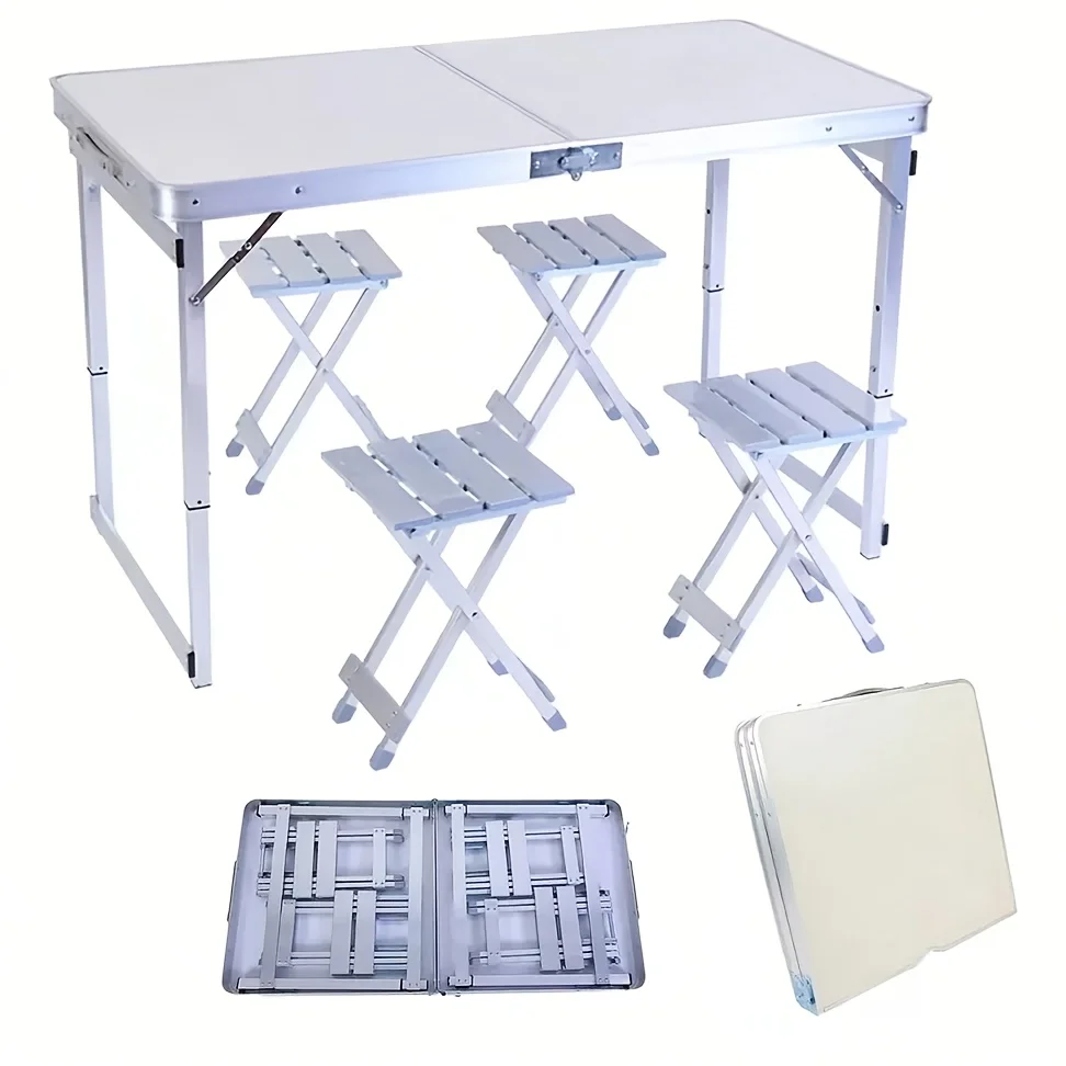 في الهواء الطلق طاولة قابلة للطي سبائك الألومنيوم متعددة الوظائف السرير طاولة الكمبيوتر المحمولة طاولة قابلة للتعديل مع 4 كراسي نزهة التخييم