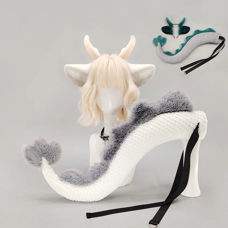 

Anime Dragon Tail Cosplay Furry Fandom Ear Headwear Little Dragon Ear Tail Fursuit Halloween Party Carnival Cosplay Costume