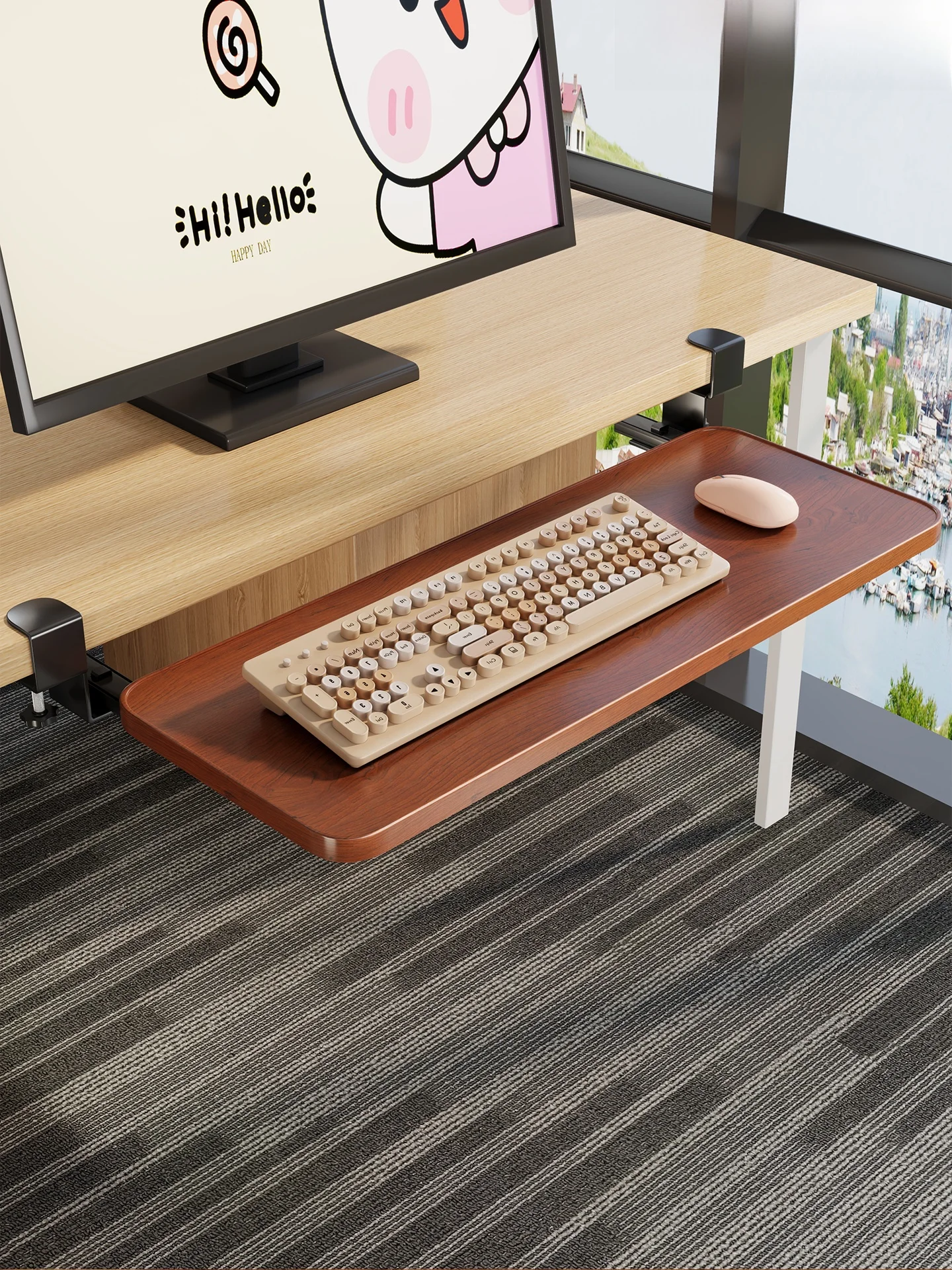 Soporte Extensible para Teclado y Ratón de Escritorio, sin Perforaciones, con Riel Deslizante Extensible
