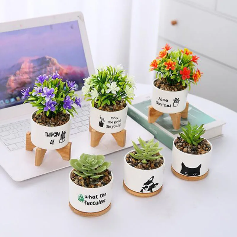 Creative Characters Flower Pot Porcelain Succulent Plant Pot with A Tray Indoor Bonsai Vase Desktop Ornaments Garden Home Decor