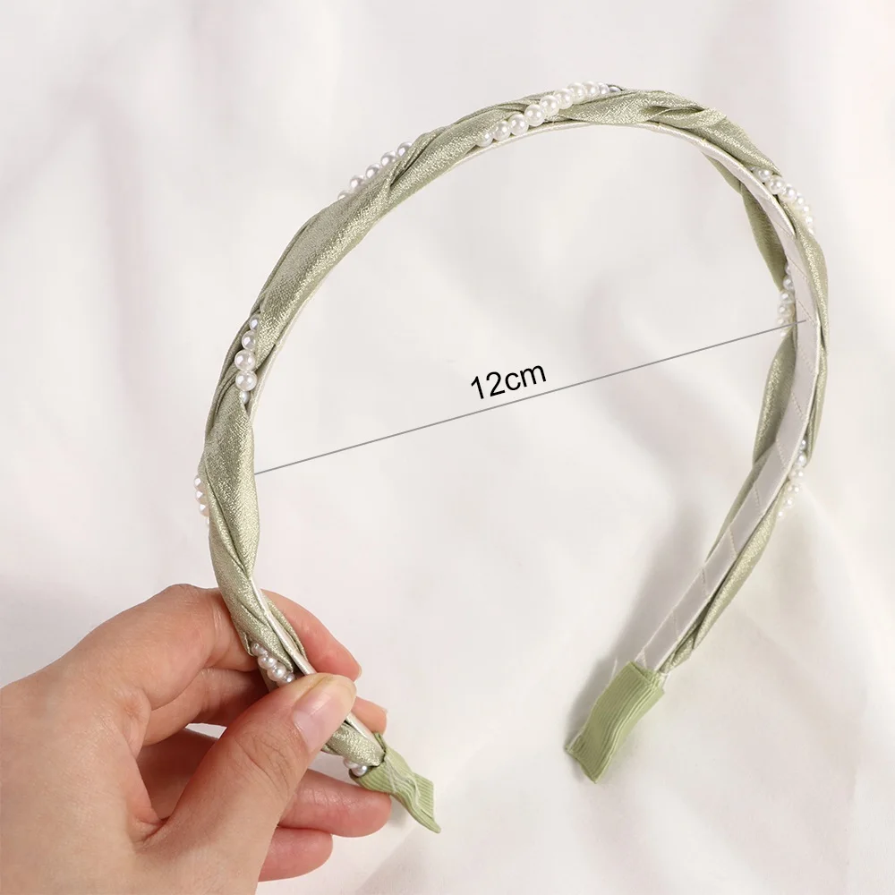 Fresh Twist Pearl Green Hair Hoop For Women Headwear Ladies Weave Headband Thin Hairband Sweet Girls Hair Accessory