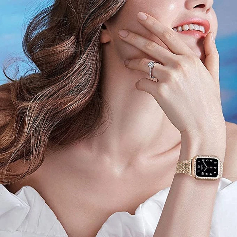 Diamond Band Case For Apple Watch Ultra 2 49mm Strap 38mm 42mm 44mm 40mm Women Jewelry Bracelet For iWatch 9 41mm 45mm 8 7 6 SE