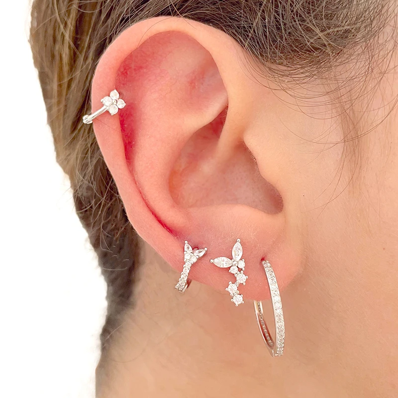 Damen-Ohrnadel aus reinem Silber, Serie 925er-Sterlingsilber, geometrisch/Schmetterling, Blumen-Anhänger, Creolen, Kristall-Zirkon-Schmuck – Detail 7