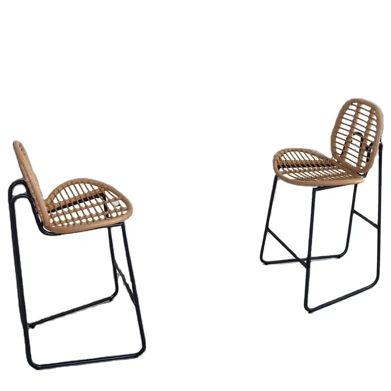 Tall Bar Chairs Modern Outdoor PE Wicker Rattan French Bistro Terrace Furniture Non Foldable For Garden Patios And Balconies