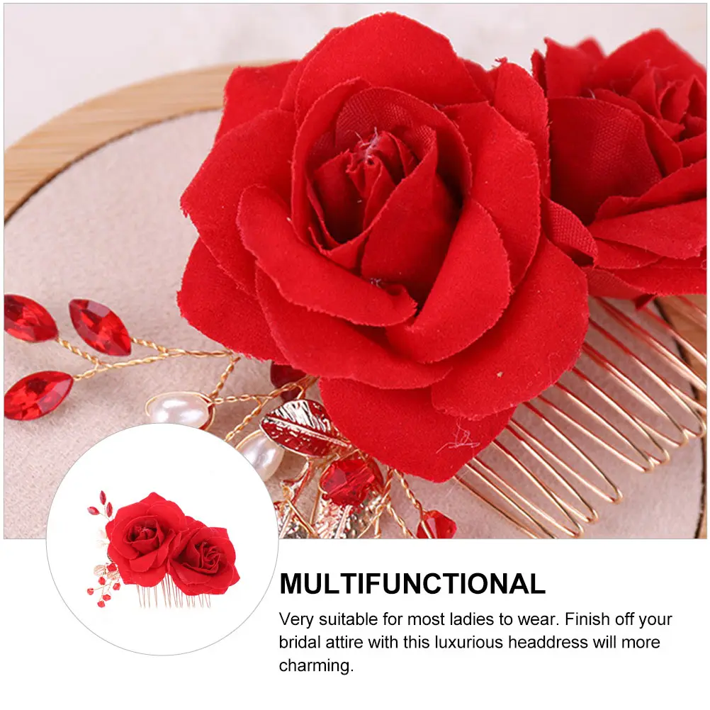 

Rose Hair Comb Bridal Headdress Wedding Flower Headpiece Bride Hair Accessory Banquet Party Elegant Luxurious Hairpin