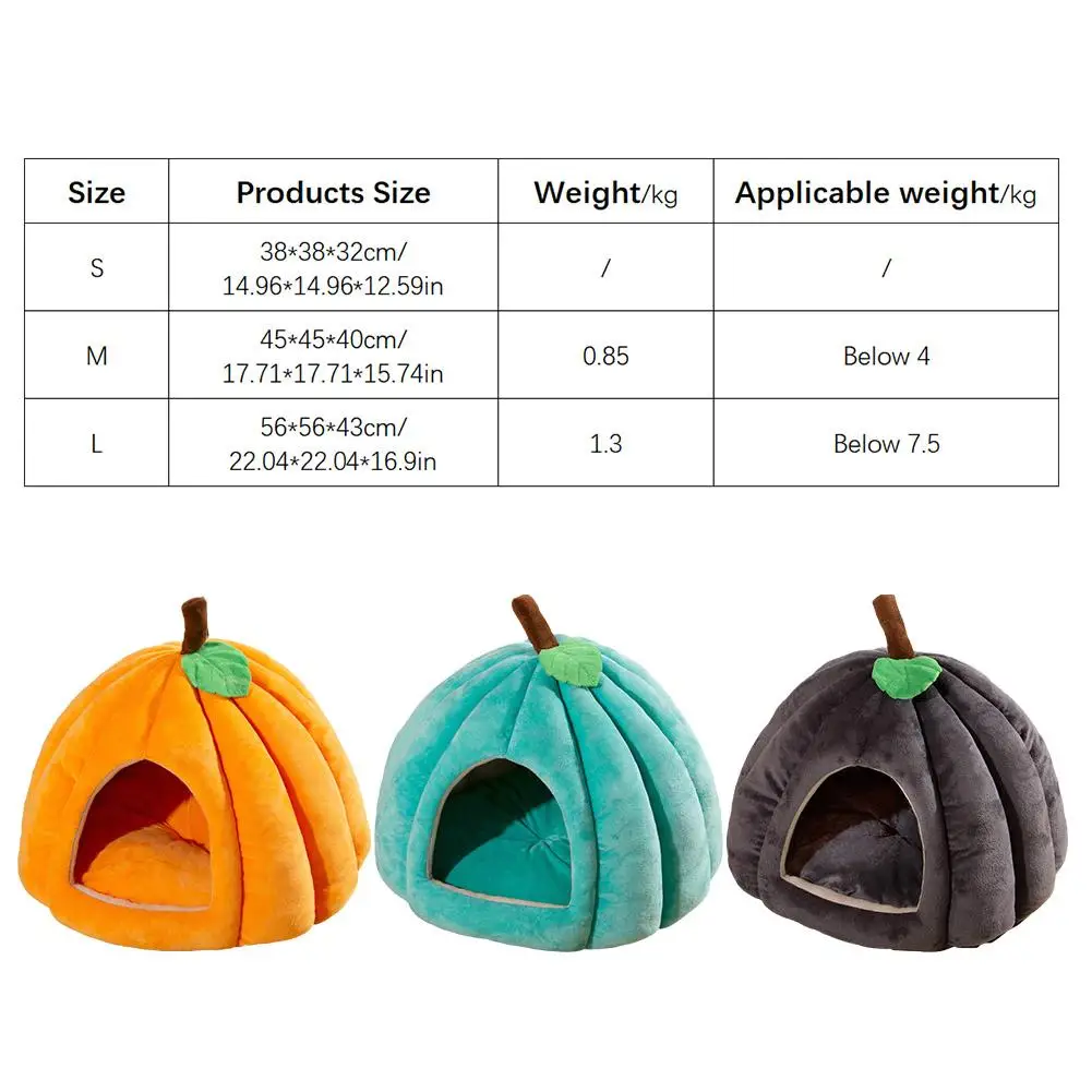 3D Pumpkin Pet House Semi-enclosed Removable Bottom Non-slip Soft PP Cotton Warm Cat Villa Autumn And Winter Small Dog Kennel