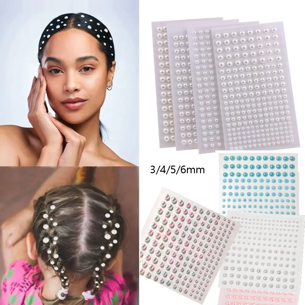 Self Adhesive Hair Pearls Stick Pearls Mix 3mm/4mm/5mm/6mm Pearls Stickers Beige Beautiful Face Pearls Stickers