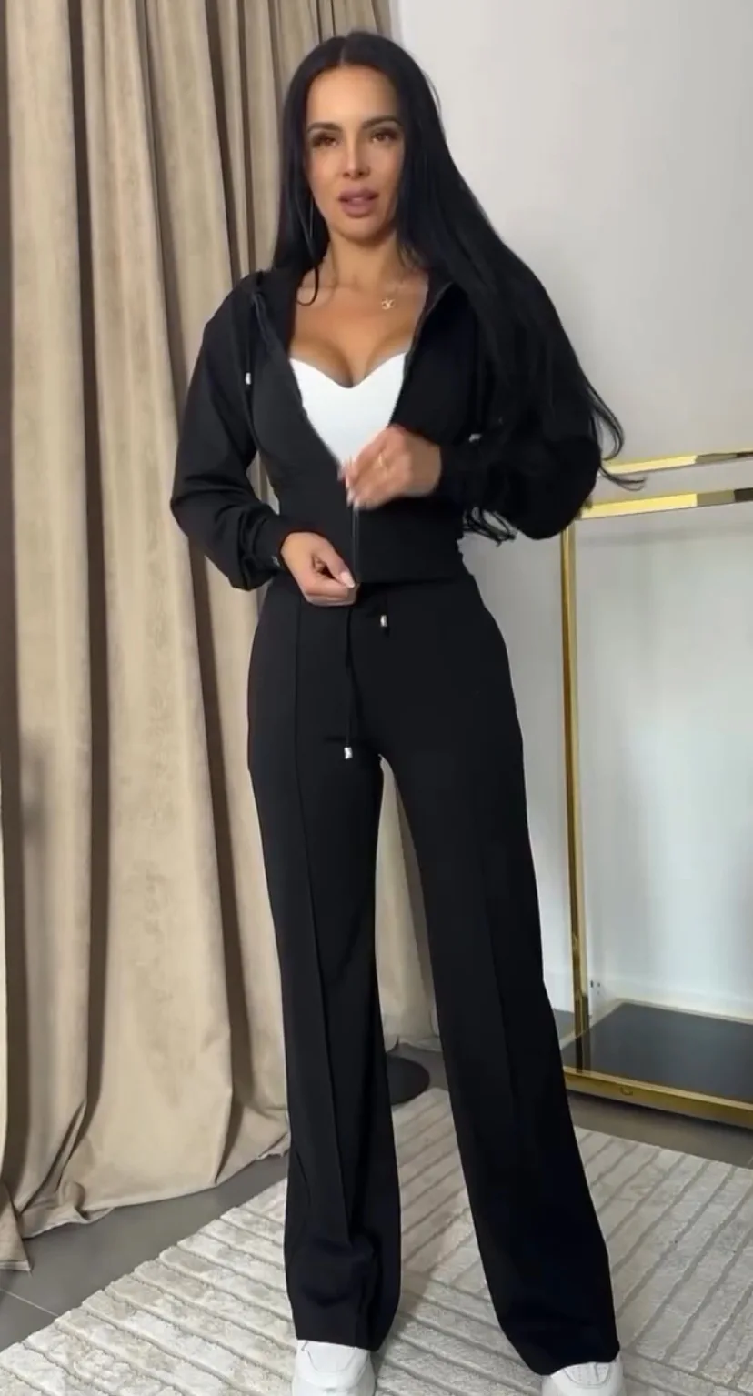 أزياء ضئيلة الرياضة البدلة للنساء الخريف جديد مقنعين سحاب أكمام طويلة البنطال القصير عالية الخصر الدانتيل يصل بنطلون قطعتين مجموعة