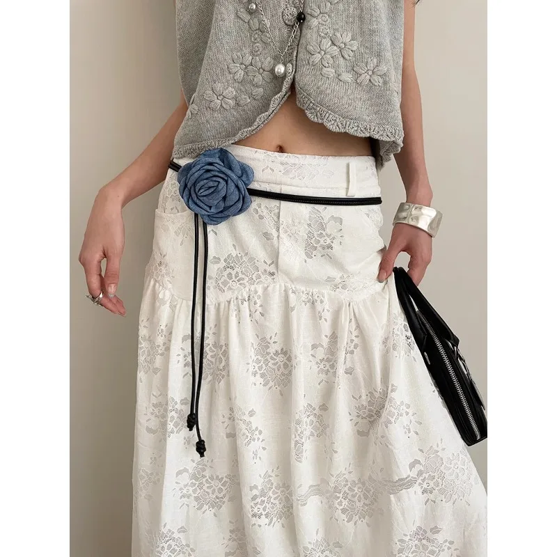

French Chiffon Flower Belt Women's Retro High-end Denim Blue Rose with Skirt Dress Waist Rope Decoration Belts for Women
