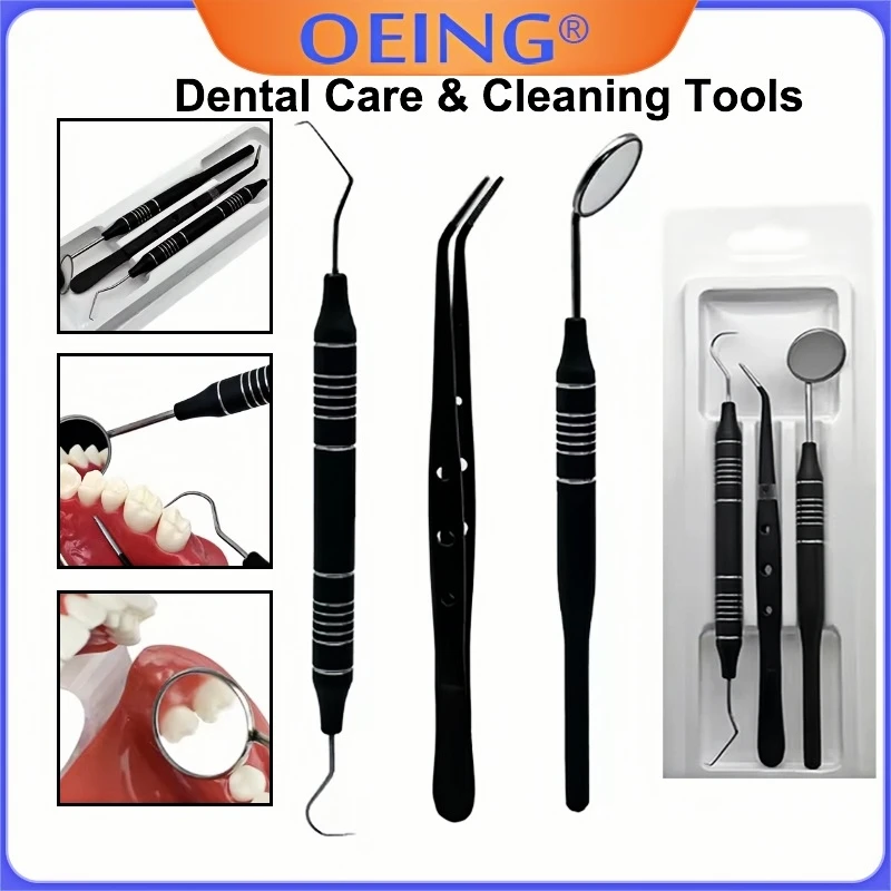 

3pcs/KIt Dental Mouth Mirror Tweezers Curve Probe Kit Dental Stainless Steel Instrument For Dentist Oral cleaning Tool