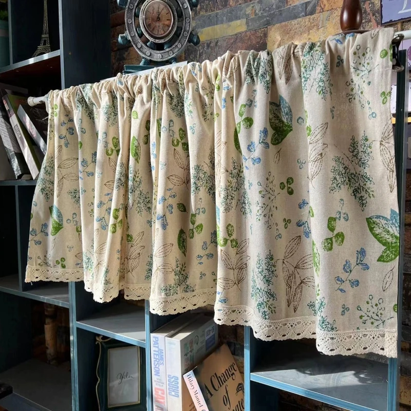 

Farmhouse Linen Leaf Curtains Rod Pocket Boho Light Filtering Flower Pattern Window Curtains for Bedroom Dining Room and Kitchen