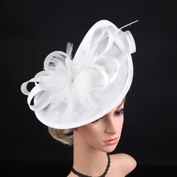 Large Women Feather Fascinator Hat, Sinamay Mesh Kentucky Derby Cocktail Tea Party Wedding Funeral Headwear for Women