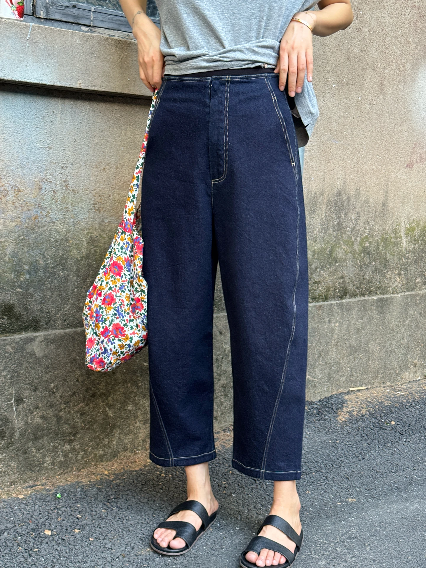 

Синие джинсы-клеш из денима, весна-лето, новинка, укороченные, прямого кроя, повседневные, маленький размер