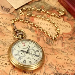 MEN Bronze Vintage Retro Copper Watch Men Alloy Mechanical Pocket Watch with Metal Chain Steampunk Watch Roman