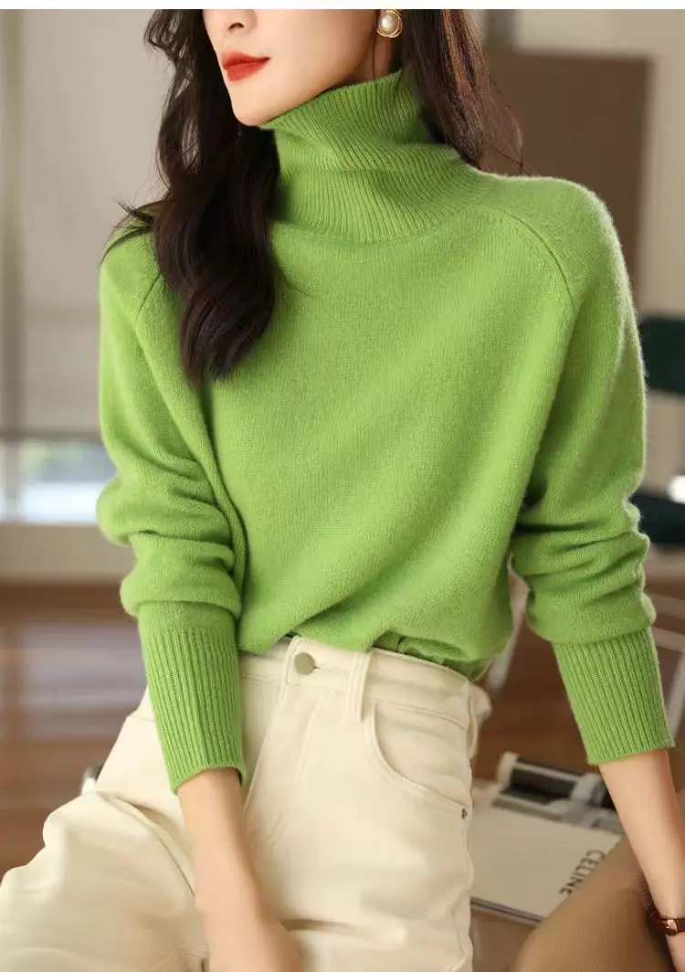 

Женский кашемировый свитер с высоким воротником и коротким разрезом, свободный крой, теплый топ-джокер на осень и зиму