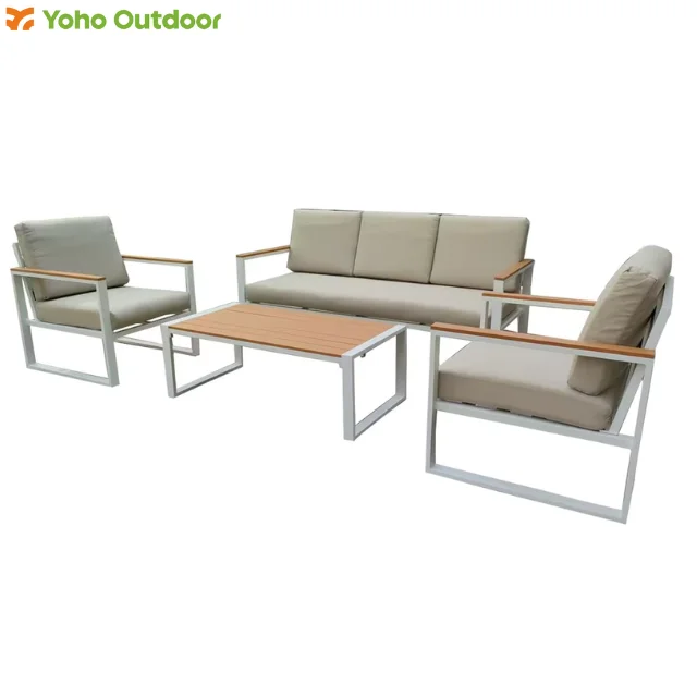 

High Quality 4pc Aluminum Outdoor Conversation Patio Garden Chair Sofa Set for Poolside and Yard Leisure