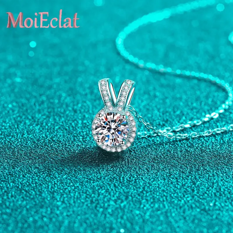 

1ct Moissanite Necklace Sweet Rabbit Ears Pendants for Women Jewelry, Stylish Platinum PT950 Clavicle Chain for Daily Wear
