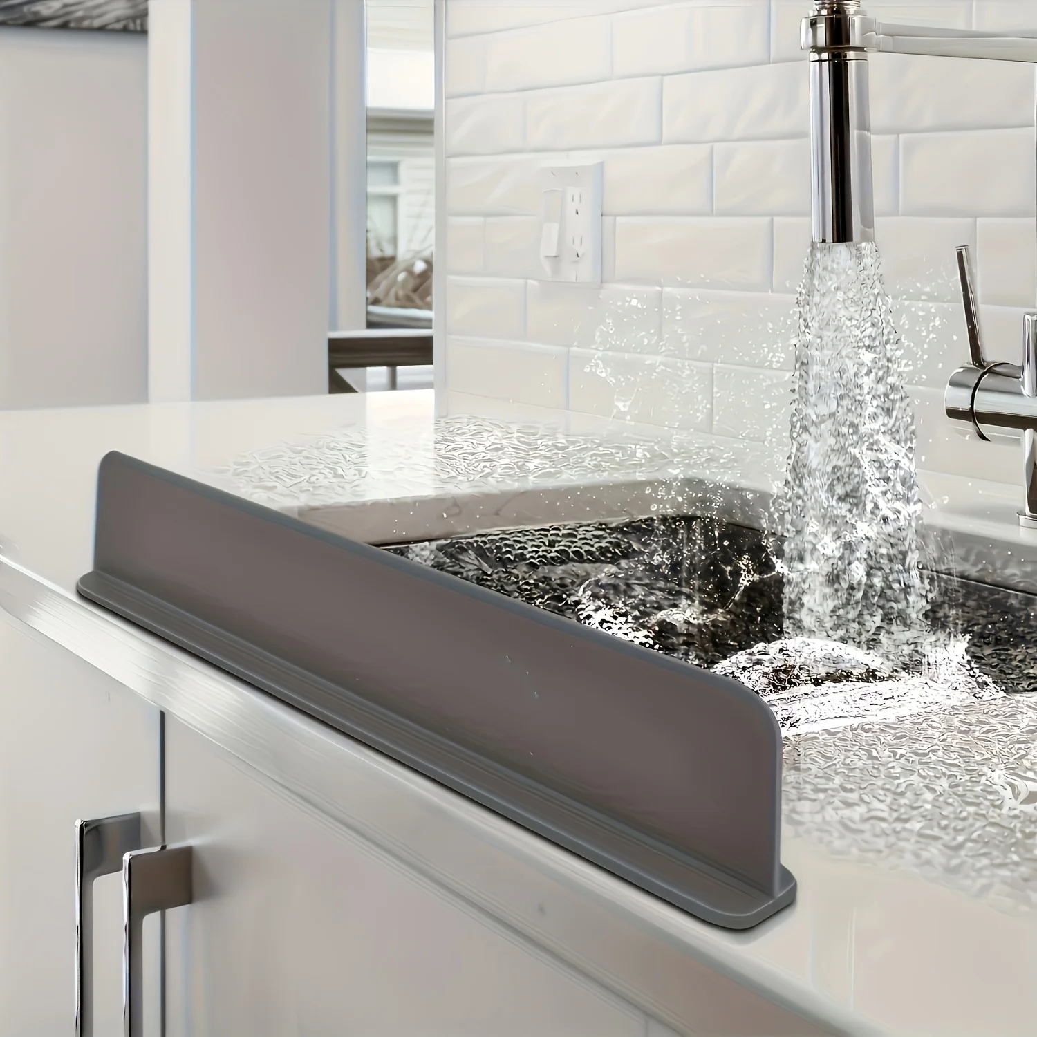 

kitchen accessoriesSilicone Sink Splash Guard with Suction Cups - Water Barrier for Kitchen, Lab & Dishwashing Basins