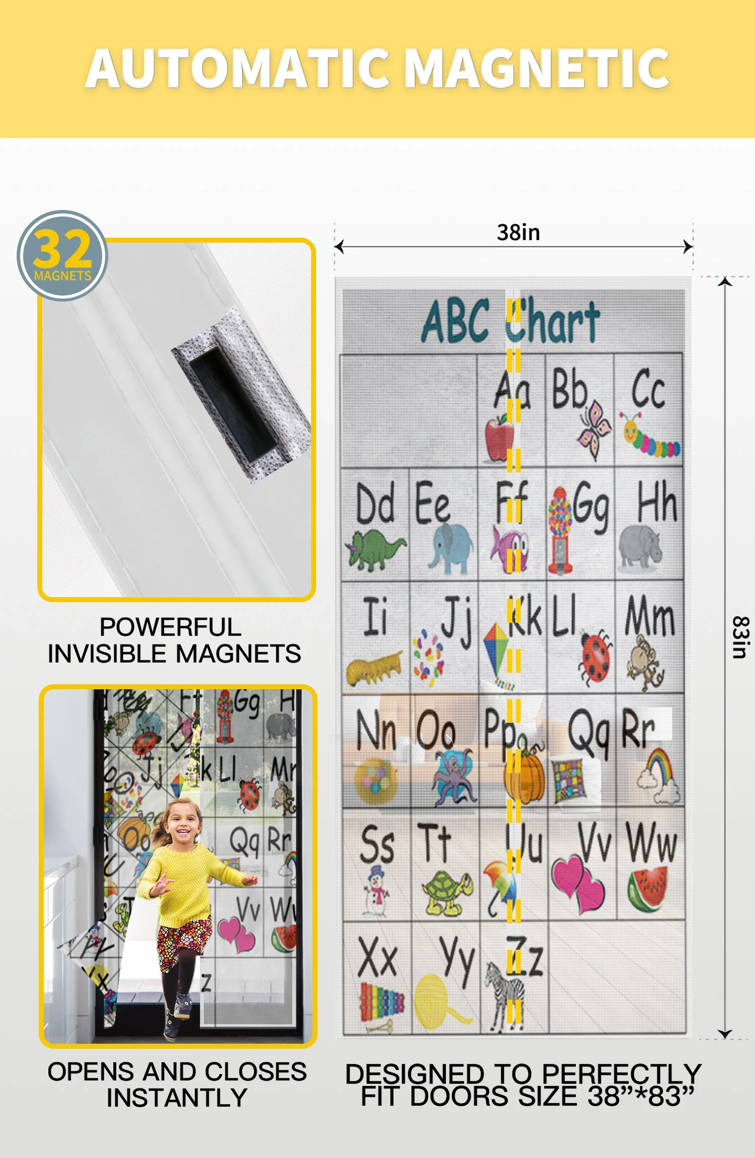 Abc Chart Alphabet Of Cartoon Animals Door Curtain Bedroom Magnetic Mosquito Screen Kitchen Insect Proof Window Mosquito Net