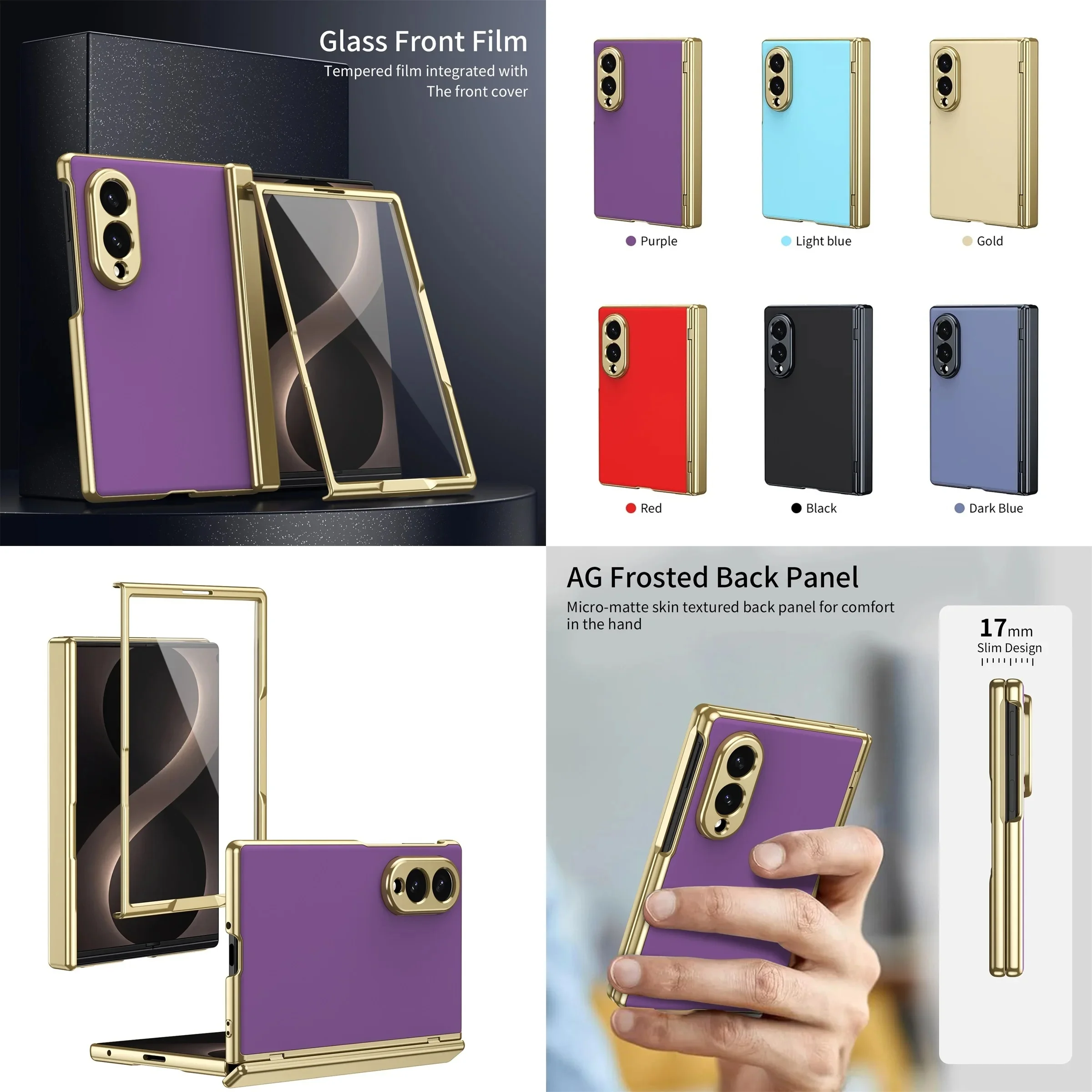 For Samsung Galaxy Z Fold 8 Case Electroplating Skin-Friendly Hinge With Tempered Film Shockproof Protection Cover Accessories