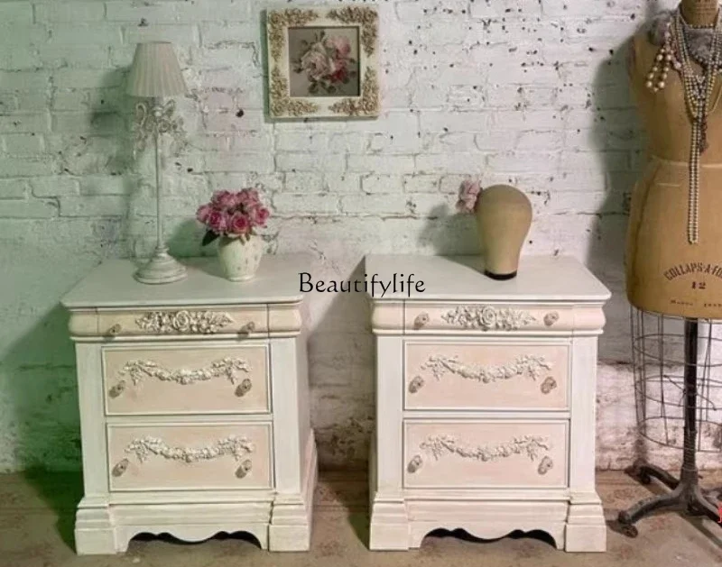 

Z.French solid wood bedside table American country storage exquisite carved chest of drawers