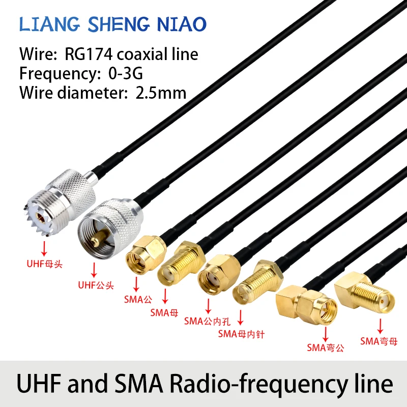 Cavo adattatore RF linea RG174 Cavo di prolunga per cavo di collegamento segnale antenna UHF a SMA maschio e femmina da UHF a SMA