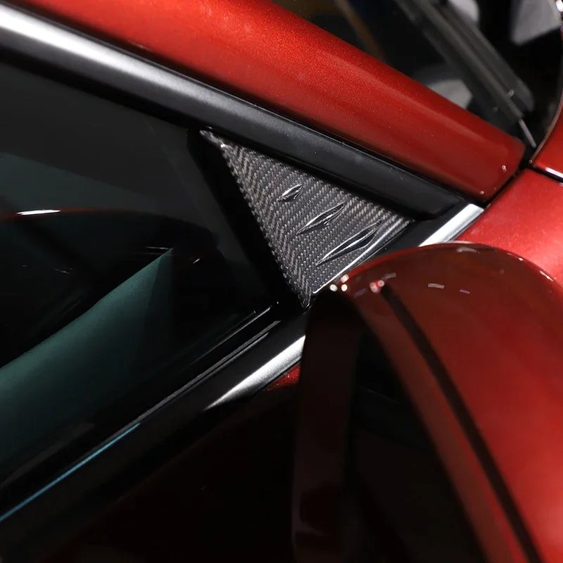 For Porsche Taycan 2019-2022 Real Carbon Fiber Car A Pillar Rearview Mirror Side Triangle Spoiler Trim Cover Car Accessories