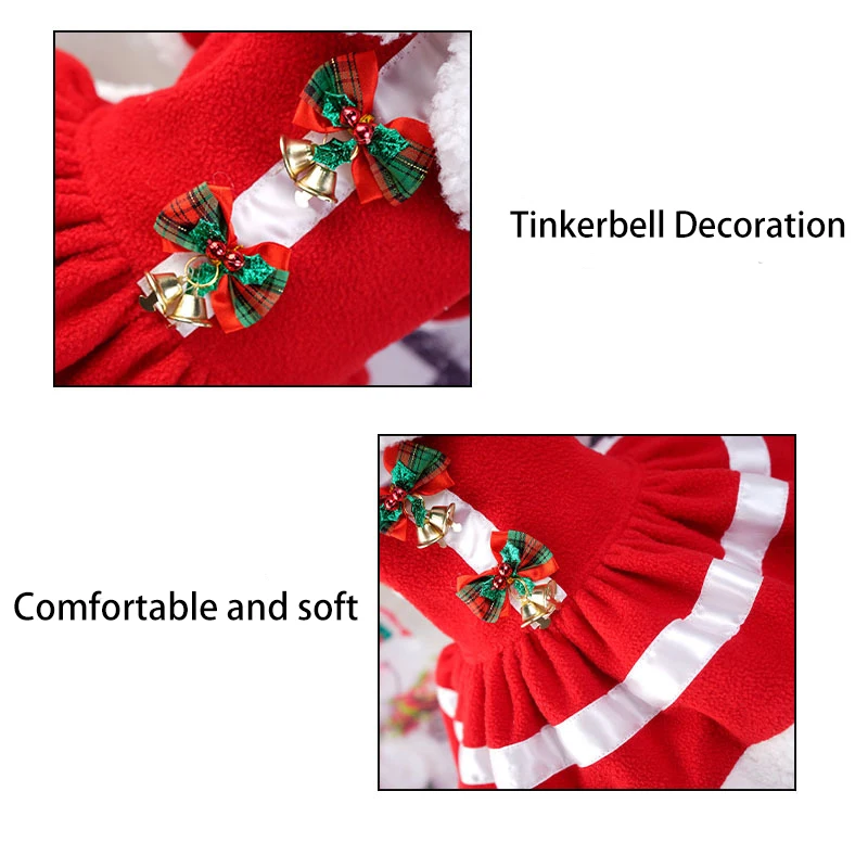 Dog Christmas Dress Kitten Puppy Xmas Pretend Skirt for Small Middle Dogs Fleece Clothes Chihuahua French Bulldog Poodle Costume