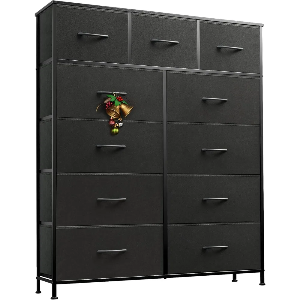 

Tall Dresser for Bedroom, Fabric Dresser Storage Tower, Dresser & Chest of Drawers Organizer Unit with 11 Drawers, Wood Top