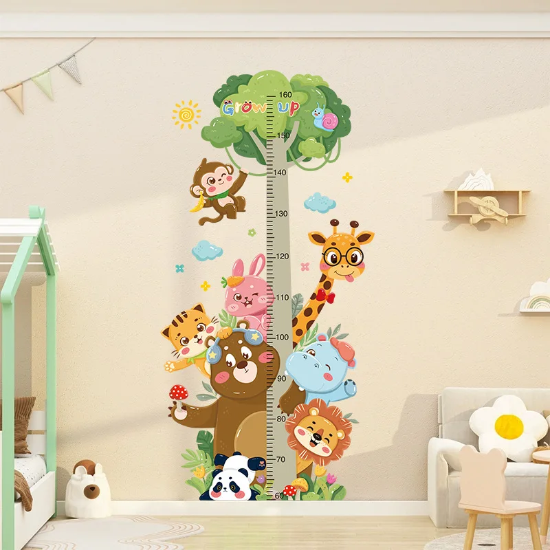 Kids Growth Height Chart Sticker Animal Jungle Theme Peel and Stick Wall Art Baby Room Decor