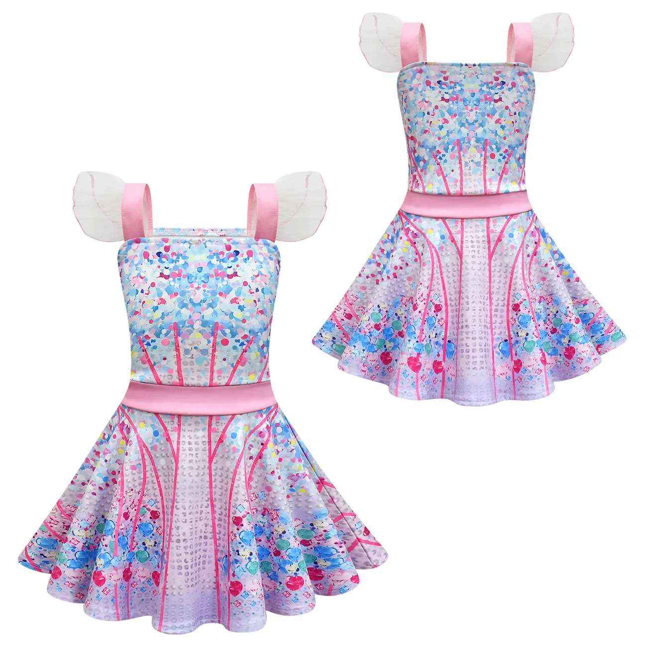 Kids Girls Famous Star Same Style Print Mesh Ruffle Princess Dress Outfit Christmas Role Play Halloween Cosplay Costume